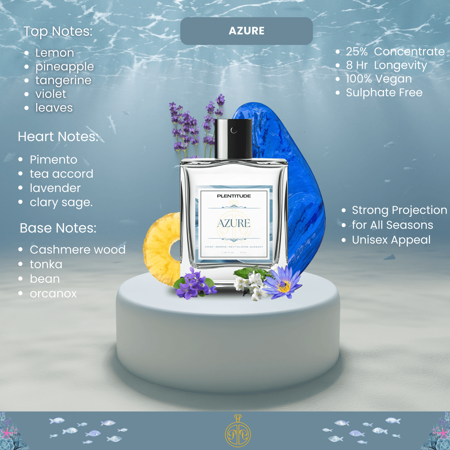 Azure Eau De Parfum | Fresh & Aquatic Unisex Fragrance | 50ml | Plentitude - Plentitude | Luxury Fragrances