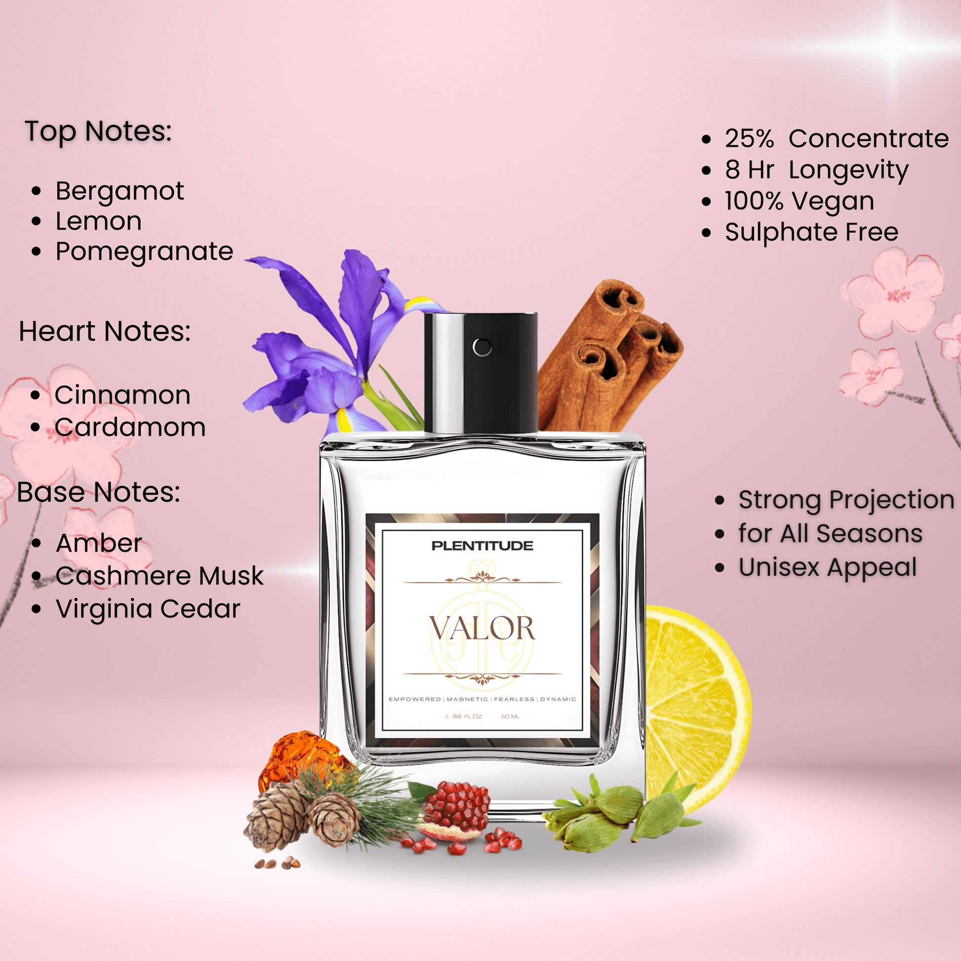 Valor Eau De Parfum | Bold & Spicy Fragrance For Female | 50ml | Plentitude - Plentitude | Luxury Fragrances