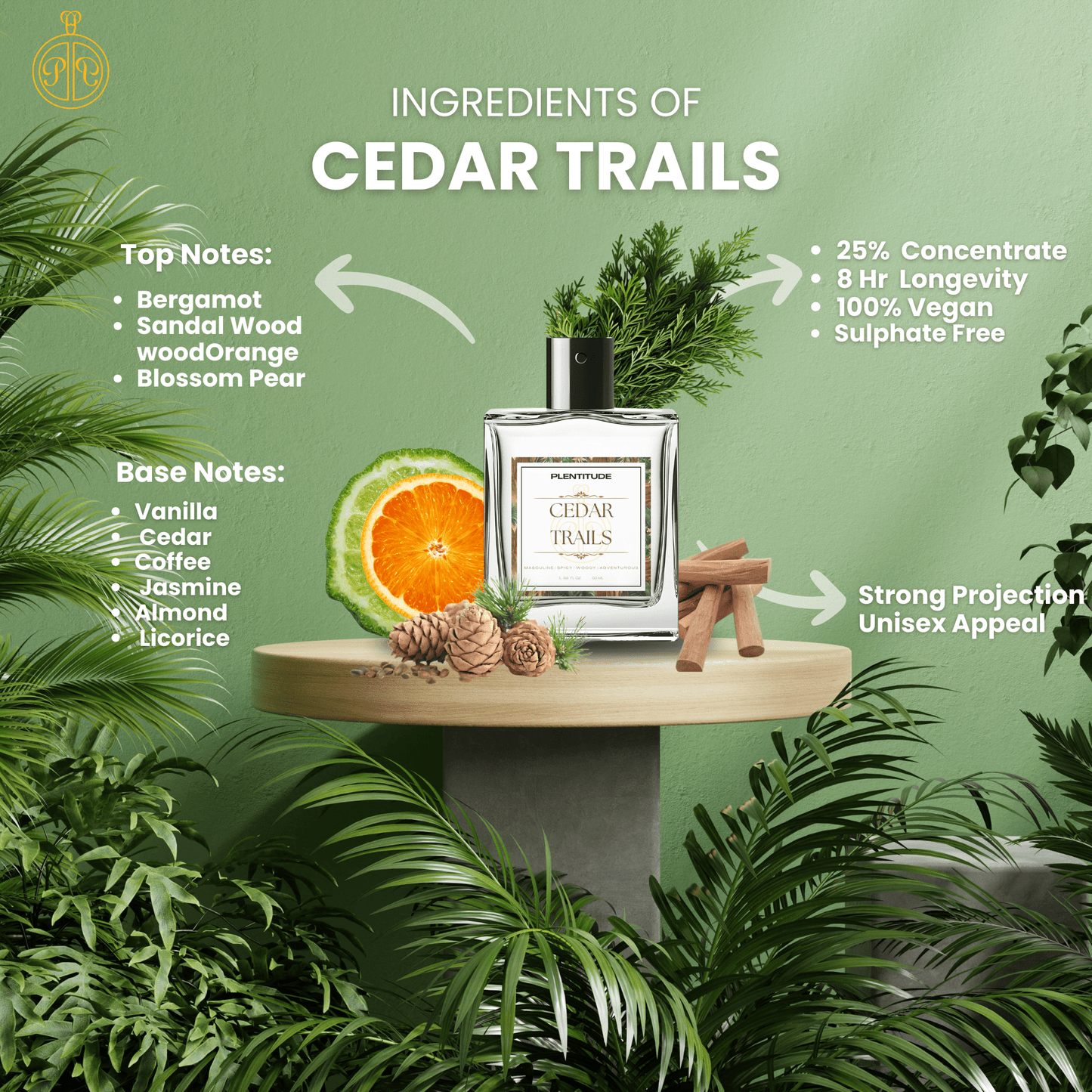 Cedar Trails Eau De Parfum | Fresh & Woody Men Fragrance | 50ml | Plentitude - Plentitude | Luxury Fragrances