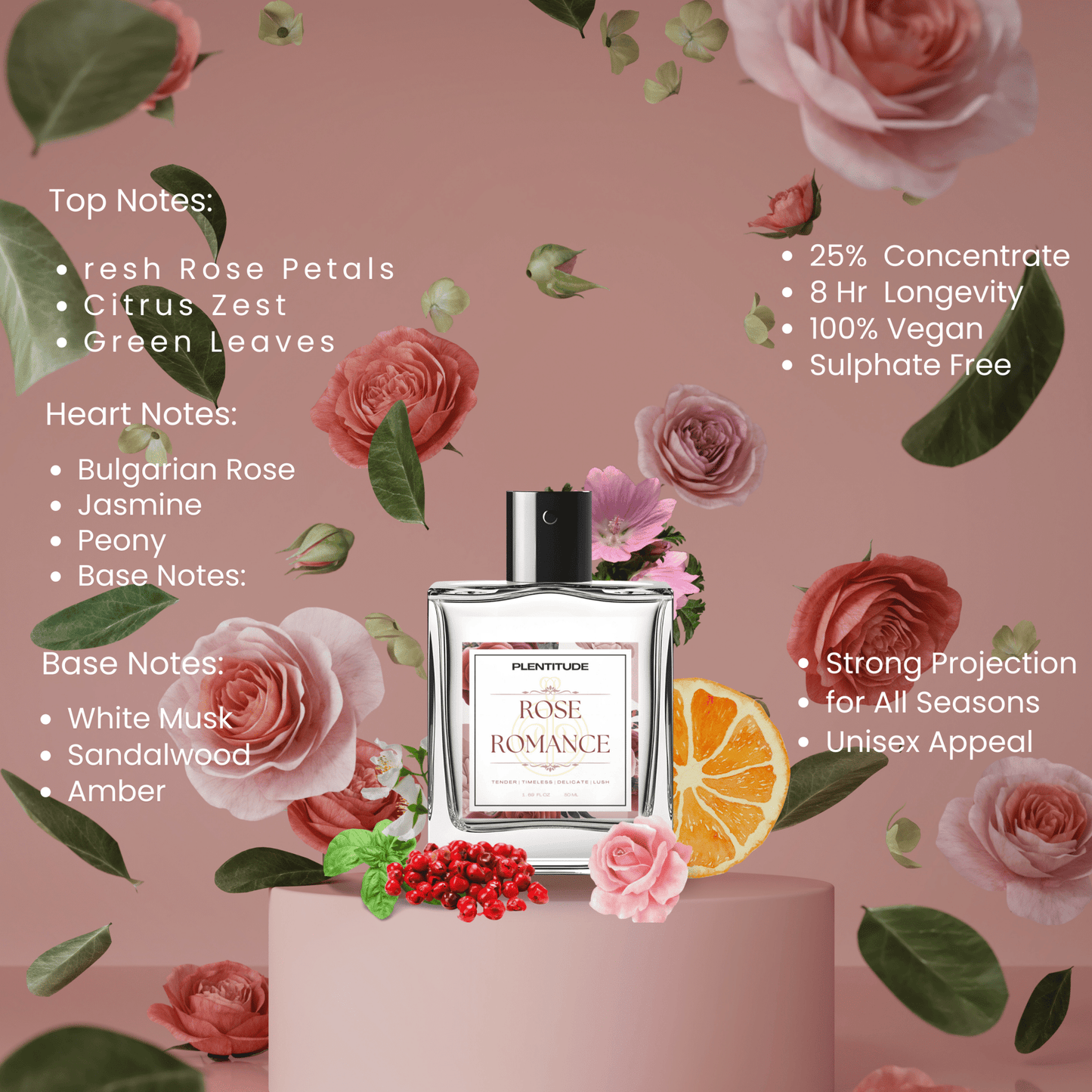 Rose Romance Eau De Parfum | Luxurious Long - Lasting Floral Fragrance For Female | Plentitude - Plentitude | Luxury Fragrances