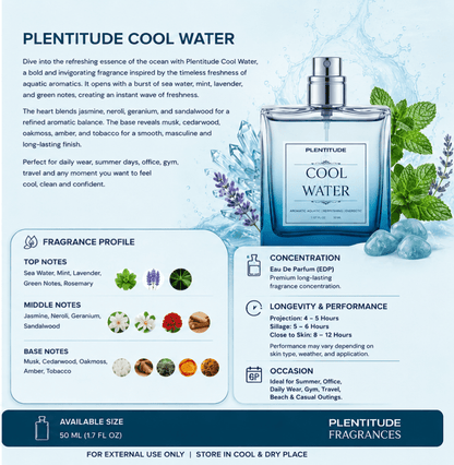 Cool Water | Eau De Parfum | Freshness of aquatic aromatics | Plentitude - Plentitude | Luxury Fragrances